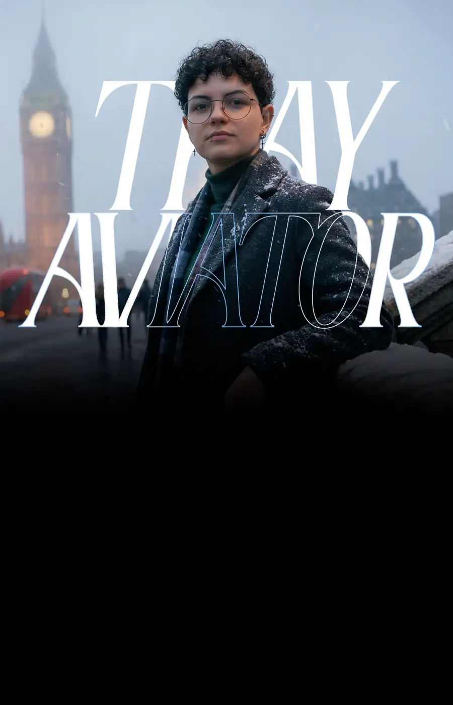 Thay Aviator em retrato promocional diante de um cenário urbano em Londres